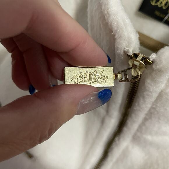 Bob Mackie Zip Front Fleece Coat Size 2X Ivory Gold Zipper Accents Pockets NEW - Picture 7 of 12